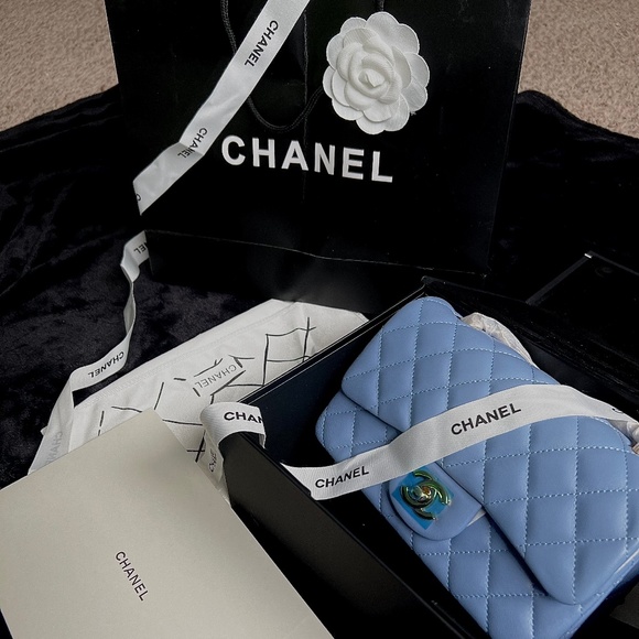 Chanel Lambskin Quilted Mini Rectangular Flap Light Blue